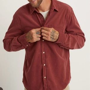 Marine Layer Long Sleeve Lightweight Snap Corduroy Shirt Medium Rust Oxblood